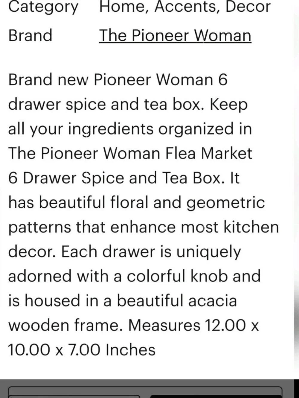 The Pioneer Woman Spice And Tea 6 Floral Ceramic Drawer Wooden - Picture 11 of 11